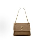 SAINT LAURENT YSL Niki metal brand, golden Logo, single-shoulder bag, large size for women, brown